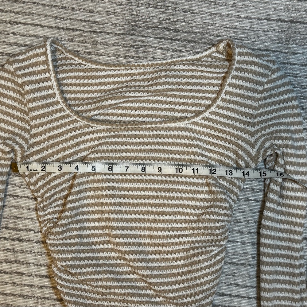 Shein Beige Ribbed Striped Long Sleeve Fitted Top Small - Picture 3 of 7